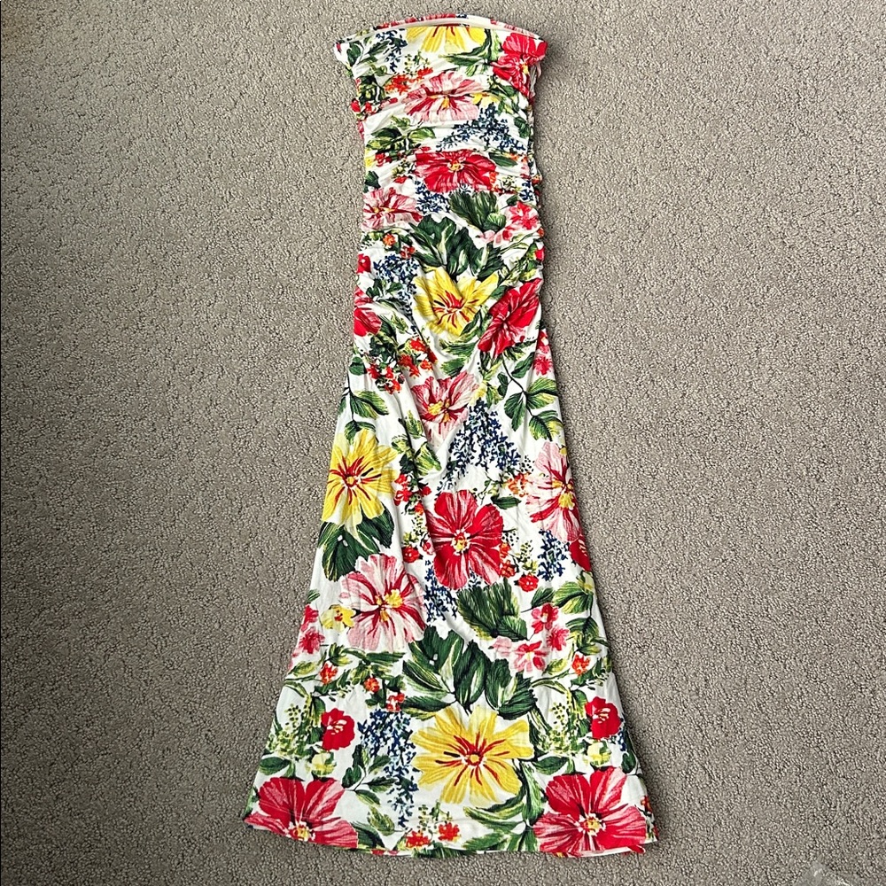 The Gabbie Strapless Ruched Tube Dress Celandine Botanical Floral Anthro XS NWT - Picture 11 of 12